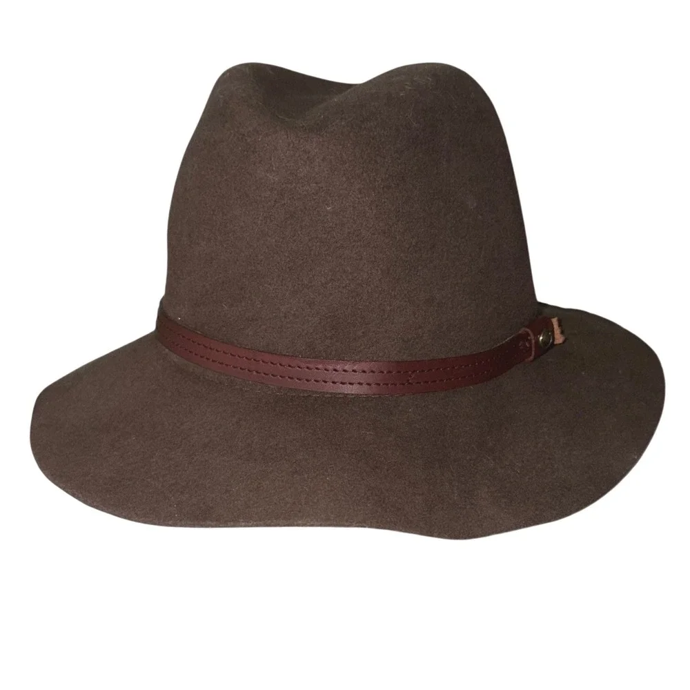 NWT Rag & Bone Fedora Hat Womens Medium Brown 100% Wool Cow Leather Band